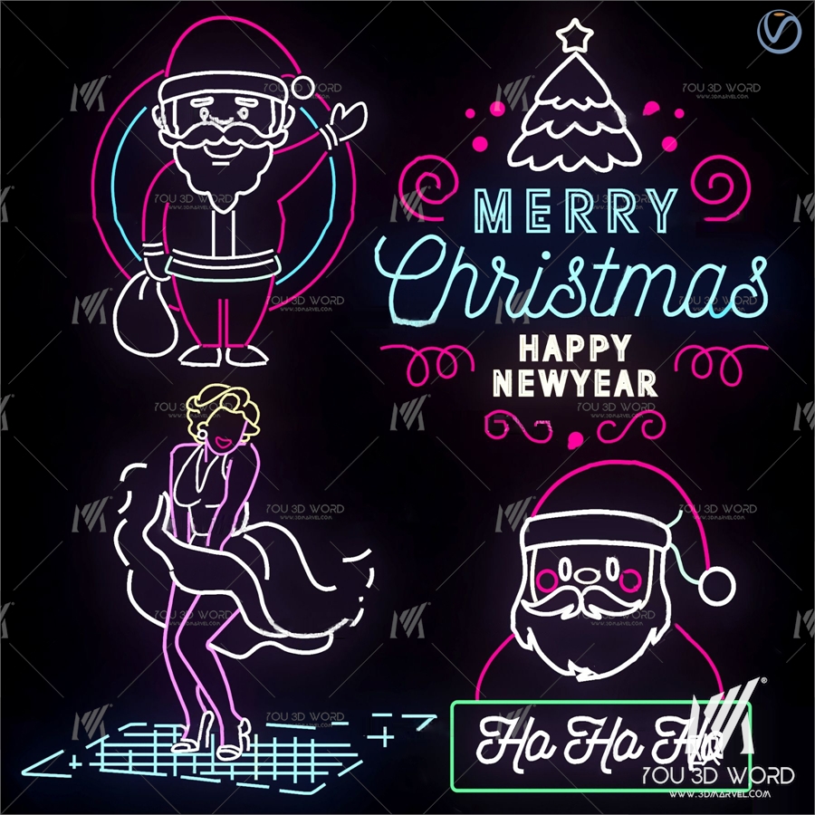 Modern Christmas Neon Decorative Lights 3d model